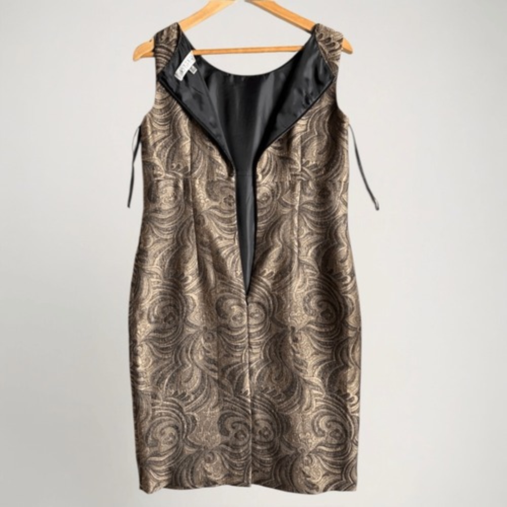 Kasper Womens Metallic Gold Brocade Sheath Dress Size 8P Holiday Festive Glam - Picture 3 of 14